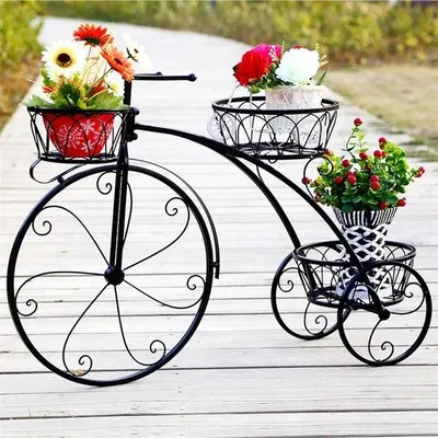 Produktbild von Famanu Pflanzenstand - 3-stufiges Fahrrad Design - Schwarz