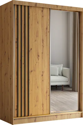 Produktbild von ALTDECOR Kleiderschrank mit Spiegel und Schiebetüren, kugelgelagerte Führungsschienen und Aluminium-Leisten - NALLA - 150 cm (Artisan + Artisan + Schwarz)