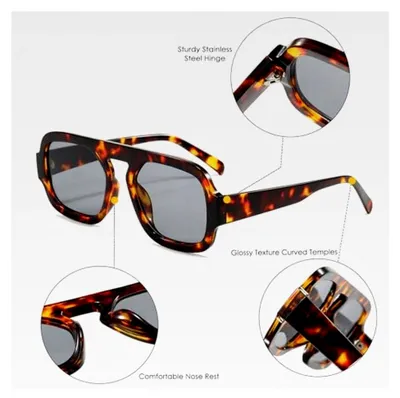 Produktbild von Retro Quadrat Pilotensonnenbrille für Damen und Herren, eckige Pilotenbrille im Vintage-Stil mit UV400-Schutz