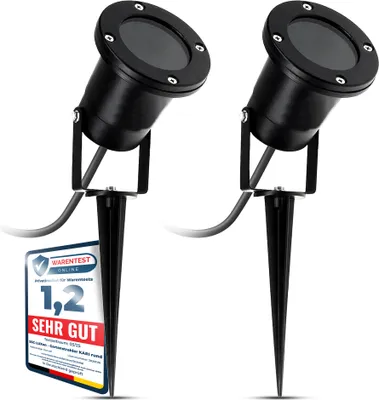 Produktbild von SSC-LUXon 2 Stück Gartenstrahler mit Erdspieß & Kabel Schuko 1,8 Meter für Außen IP65 - Gartenleuchte schwarz Fassung für 1x GU10