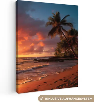 Produktbild von MuchoWow® - Leinwandbilder - Sonnenuntergang - Palmen - Strand - Meer, Wandbild, Wanddeko Bilder Wohnzimmer, 30x40 cm