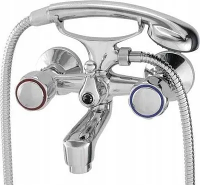 Produktbild von Lux Badewannenmischer aus massivem Messing, Chrom, schwenkbarer Auslauf, separate Pilzköpfe, G 1/2" Anschlüsse
