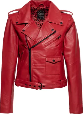 Produktbild von QUEEN KEROSIN Lederjacke Mit Leo-Innenfutter Marlon Rot Xxl