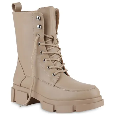 A single beige boot is shown against a white background.