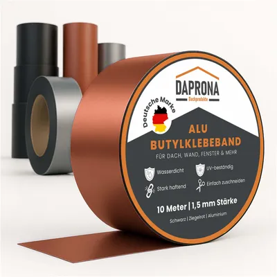 Produktbild von DAPRONA Butylband, Panzertape 10m x 100mm, Ziegelrot Dichtungsband Alu, Reparaturband, Dichtband Fenster Dachrinne, wasserfest, hitzebeständig
