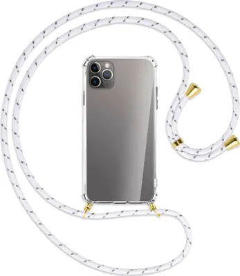 Produktbild von Handykette Backcover-Schutzhülle mit Band (Metall goldfarben) für Apple iPhone 11 Pro Max - weiß/grau