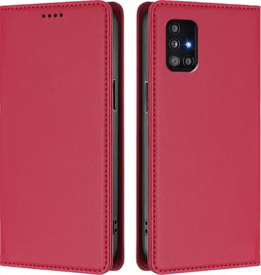 Produktbild von Handyhülle für Samsung Galaxy A51 5G, Kunstleder Klapphülle Stoßfeste Magnetische Hülle mit Ständer Rot