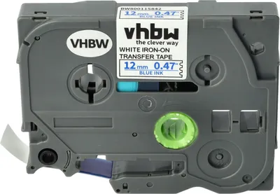 Produktbild von vhbw Schriftband-Kassette kompatibel mit Brother PT D600, D600VP, E100, E100VP Etiketten-Drucker 4m x 12mm Blau auf Weiß, Kunststoff, Aufbügelband