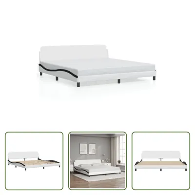 Produktbild von The Living Store Bettgestell mit Kopfteil Weiß und Schwarz 200x200 cm Kunstleder