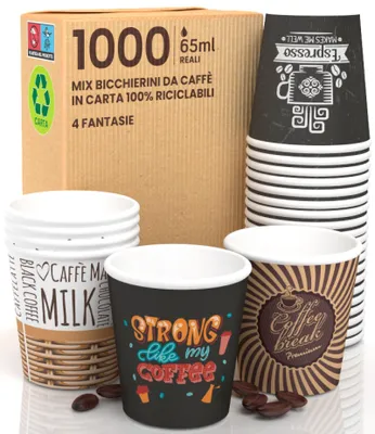 1000 Papierbecher 65 ml, umweltfreundlich, biologisch abbaubar