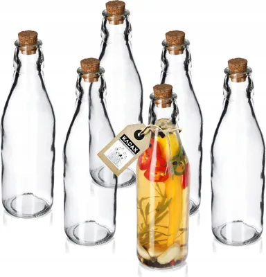 Zdjęcie produktu dla KADAX 6x Butelka Szklana 225ml Butelki Na Oliwę Ocet z Korkiem Do Oliwy