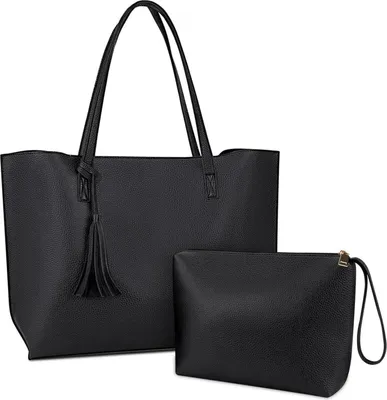 Produktbild von NUBILY Handtaschen Damen Shopper Groß Schwarz Leder Umhängetasche Henkeltasche 2er Set Tote Bag Schultertasche