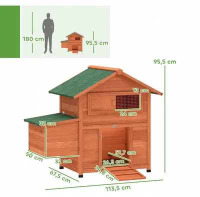 Obrázok produktu pre Kurník PawHut 113,5 x 67,5 x 95,5 cm Drevený kurník s hniezdnou búdkou, oranžový