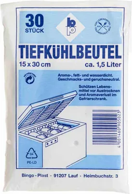 Produktbild von Tiefkühlbeutel 1,5 l, 15 x 30 cm, 30 Stück