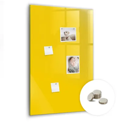 Obrázek produktu pro Magnetická Tabule na Zeď Skleněná - Memo Board Kleněnou Přední Stranou - 5 magnetů v balení - 60x90 cm - Barva světle žlutá