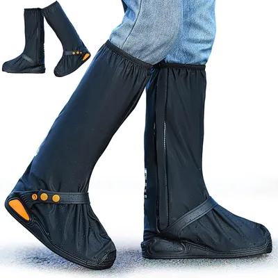 Produktbild von Schwarze Uni Regenüberschuhe,Rutschfest, wasserdicht Schuhüberzieher mit Reflektorstreifen,Regenschuhe für Radfahren, Motorradfahren,Größen 46-47