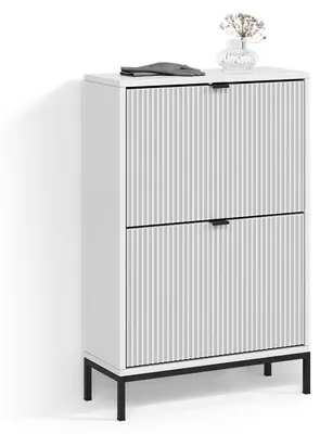 Image de Benne à chaussures Livinity Aterno Blanc 60x92cm avec 2 tiroirs pliants, Model 58876