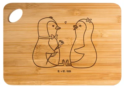 Produktbild von Mr. & Mrs. Panda Frühstücksbrettchen Pinguin Pärchen - Transparent - Geschenk, Hochzeit, Liebe, Brett, holzschneidebrett, vesperbrett, Frühstücksbrett, Hochzeitstag