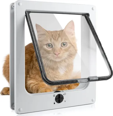 Produktbild von Katzentür mit 4-Wege-Magnetverschluss für Haustiere - Geeignet für Katzen und kleine Hunde (weiß, M 19,5 x 22,5 x 6 cm)