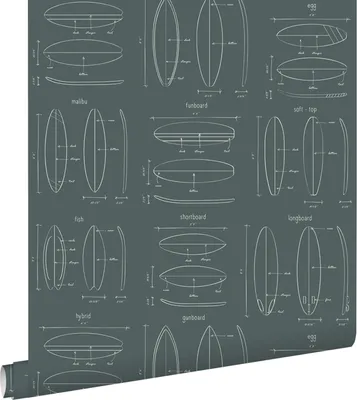 Immagine prodotto di ESTAhome carta da parati disegni tecnici di tavole da surf verde grigiastro 53 cm x 10.05 m