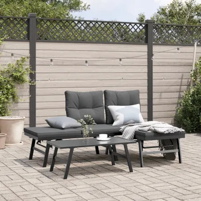 Zdjęcie produktu dla Maison Exclusive - 3-cz. zestaw mebli ogrodowych z ławkami i poduszkami, czarny