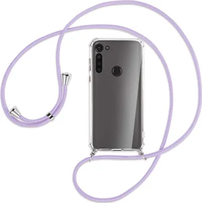 Produktbild von Handykette Backcover-Schutzhülle mit Band (Metall silberfarben) für Motorola Moto G8 - violett