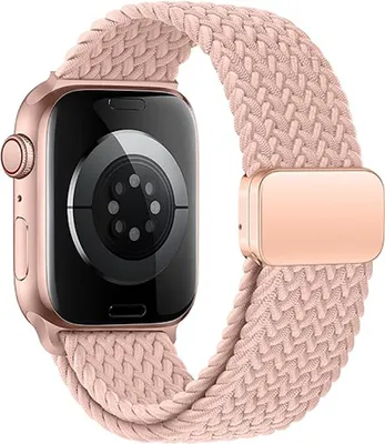 Produktbild von FFO2World geflochtenes Nylonarmband mit Magnetverschluss für Apple Watch 38–42 mm – Elastisch & verstellbar, kompatibel Serie 1–11, Rosa