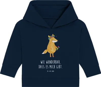 Produktbild von Mr. & Mrs. Panda Organic Baby Hoodie Fuchs Blumen 12. - 18. Monat - French Navy - Geschenk, Kapuzenshirt, Selbstbewusst, Boho, Kapuzensweatshirt, Liebe, Fox