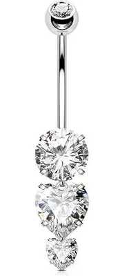 Productafbeelding van Navelpiercing van chirurgisch staal met zirkonia voor dames - RVS naaldhouder - geschikt voor piercings, body art en studio's, accessoires voor montage