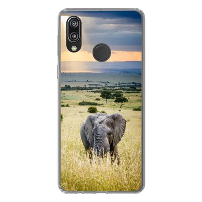 Produktbild von MuchoWow® Handyhülle Schutzhülle Hülle für Huawei P20 Lite (2020) Elefant - Tiere - Landschaft - Sonne - Natur Silikon Softcase Handy Hülle - Kartenhalter