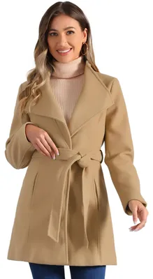 Produktbild von Allegra K Damen Langarm Stehkragen Bindegürtel Trenchcoat Mantel Khaki S