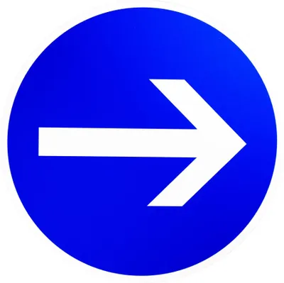 Produktbild von ORIGINAL Verkehrszeichen 211 * Vorgeschriebene Fahrtrichtung hier rechts * 600 mmØ nach StVO und RAL-Gütebedingungen Verkehrsschild Schilder Gebotsschild Straßenzeichen blau Pfeil weiss