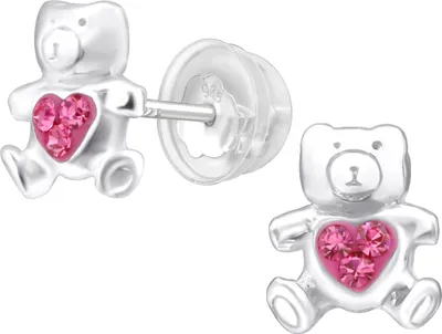 Produktbild von Kinder Ohrringe Ohrstecker 925 Sterling Silber Teddybär mit Kristallen in verschiedenen Farben Farbe - Pink