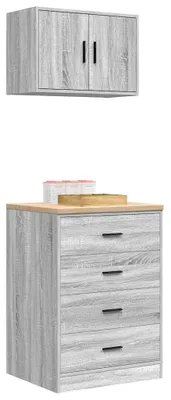 Image de vidaXL Armoires de garage 2 pcs. Gris Sonoma Matériau dérivé du bois