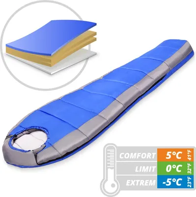 Produktbild von Schlafsack mit Kapuze 230 x 80 cm - blau/grau - bis -5 °C