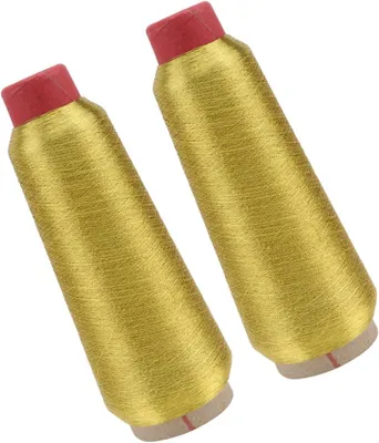 Produktbild von Goldenes Nähgarn – 2 Rollen Polyesterfaden für Nähmaschinen, vielseitig einsetzbar für Handarbeiten und elegantes Design