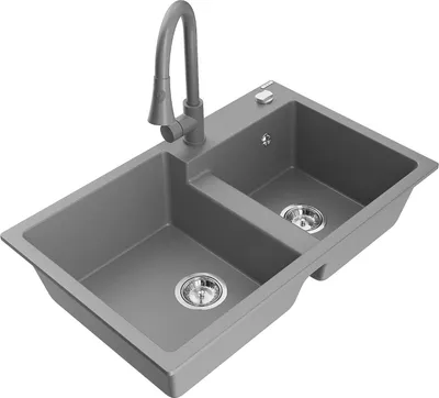 Produktbild von Mexen Tomas 2-Becken-Granitspüle mit Mischbatterie Elia, Grau - 6516-71-670101-71