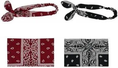 Produktbild von 4 Damen-Haarbänder, bedruckt und elastisch, mit gedrehtem Knoten, breit und weich, Boho-Turban-Stirnbänder für Sport, Yoga und Joggen, Schwarz und Rot