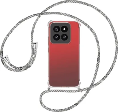 Produktbild von Handykette Backcover-Schutzhülle mit Band (Metall silberfarben) für Xiaomi 14 Pro (23116PN5BC) - weiß/grau kariert