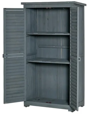 Produktbild von Gartenschrank Holz Gerätehaus Mit Pultdach, Bitumenpappe, Lamellentüren, Grau, 87X46,5X160Cm