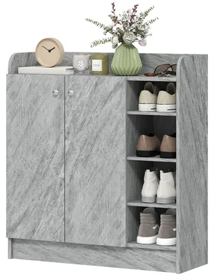 Produktbild von Schuhschrank, Platz fš¹r 12 Paar Schuhe, 2 Tš¹ren und 4 offene F?cher, fš¹r Flur oder Eingangsbereich, Grau