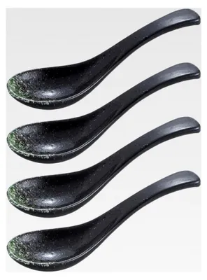 Produktbild von Japanische Keramik Suppenlöffel 4 Stück Retro Servierlöffel aus robustem Material mit natürlichem Design für Frühstück und asiatische Küche
