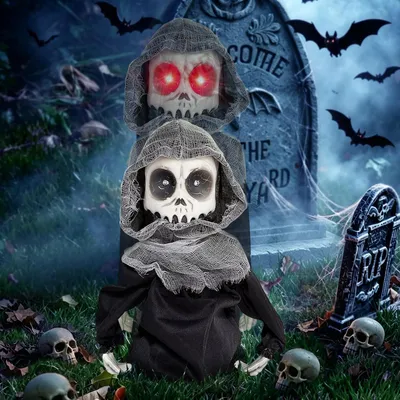 Productafbeelding van Halloween Animated Grassman Decoration, Life Size Skeleton with Luminous Eyes, Creepy Sound