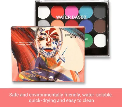 Obrázek produktu pro 15 barev tělové barvy make-up barva na obličej pigment se štětcem dětská párty obličejová sada