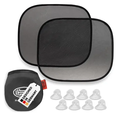 Obrázok produktu pre HEYNER® Slnečná clona do auta 44 x 36 cm, sada 2 ks s prísavkami na okná automobilov, UV ochrana, sklo, osobné a nákladné automobily, pre bábätká a deti