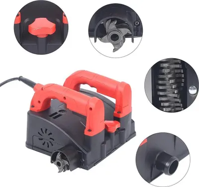 Image de Ponceuse murale/ponceuse à béton - Électrique - 1200 W - 3000 tr/min - 220 V 50 Hz - Réglage de la profondeur 1-4 mm - 5,25 kg - Noir/rouge
