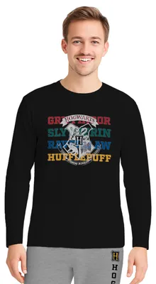 Produktbild von Harry Potter Schlafanzug für Herren - Hogwarts Pyjama Set Langarm Oberteil mit Hose Grau/Schwarz XXL