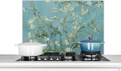 Produktbild von KitchenYeah®  Spritzschutz Küche - Küchenrückwand - Wandschutz für Herd und Spüle - Van Gogh - Mandelblüte - Alte Meister - Kunst - Vintage 80x55 - Alu-Dibond (Alternative zum Spritzschutz aus Glas) -