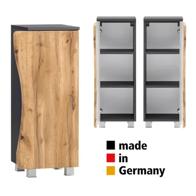 Produktbild von Badezimmer Unterschrank KAHLA-03 in graphit mit Front in Wotan Eiche Nb. mit Baumkantenoptik, B/H/T: ca. 37,5/79/35 cm