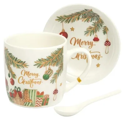 Image de eCa KB16WZ2 Coffret cadeau de Noël - Mug en céramique, cuillère, soucoupe 400 ml
